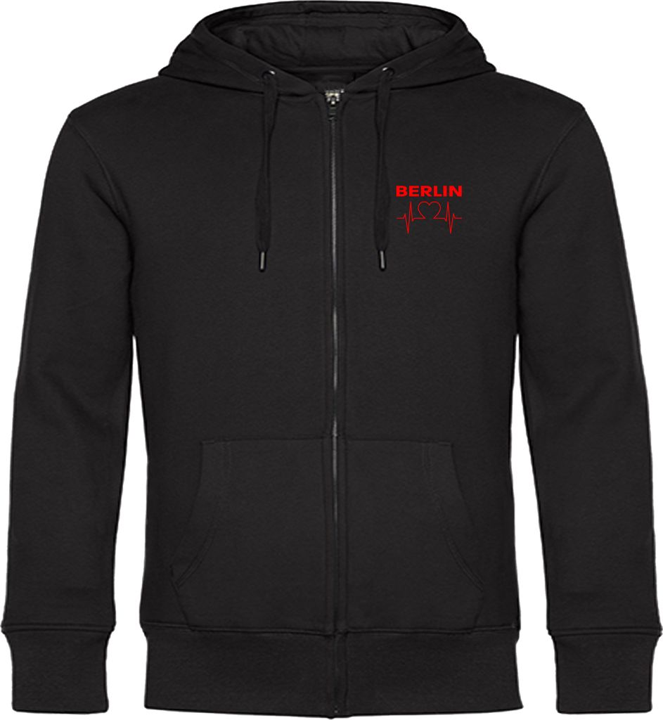 multifanshop Kapuzen Sweatshirt Jacke - Berlin rot - Herzschlag, schwarz, Größe XL