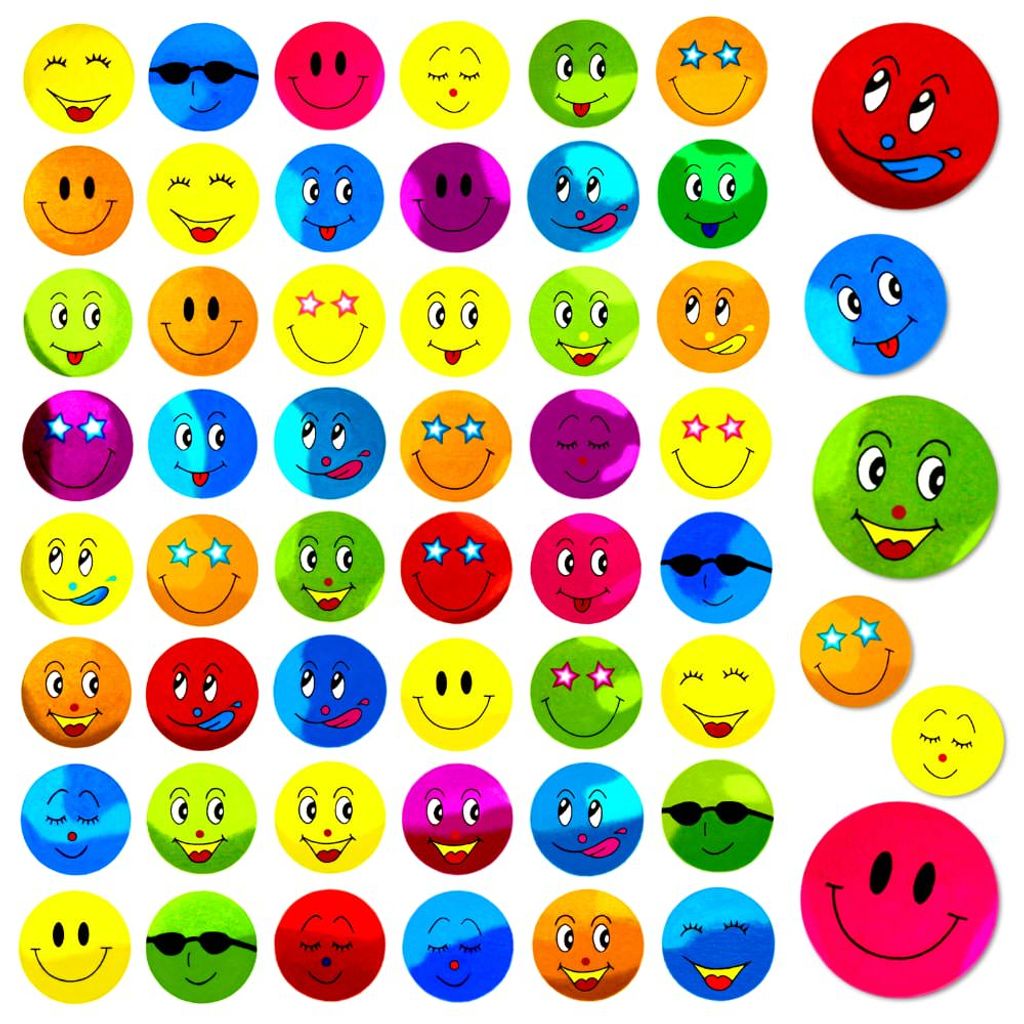 Smiley  Sticker  308-616 Aufkleber 1,3 cm Durchmesser Basteln Kinder 5 Farben