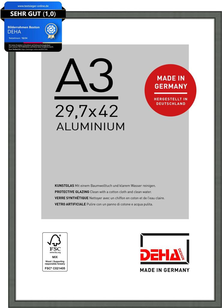 DEHA Design Aluminium Bilderrahmen Boston, 29,7x42 cm (A3), Produktbild 