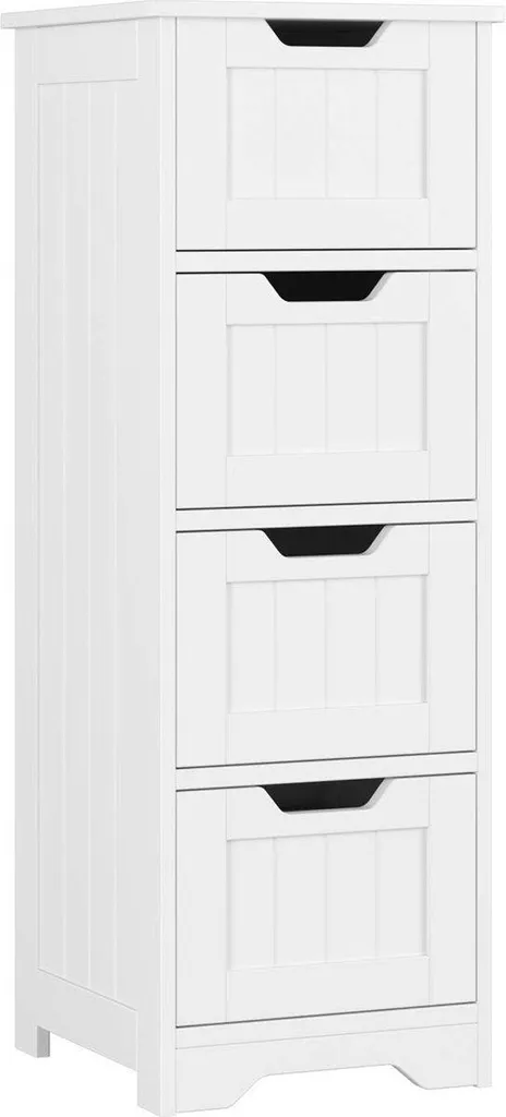 Mobile Colonna Bagno 4 Cassetti Bianco MDF E1 - Mobiletto Alto a Terra