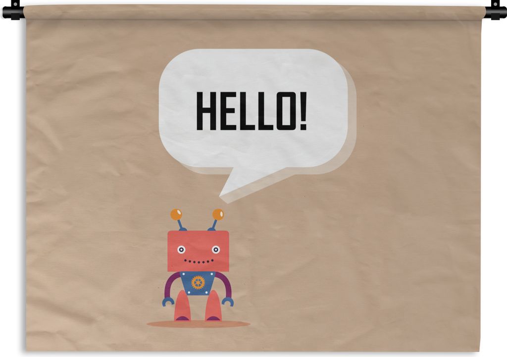 MuchoWow Wandteppich Wandbehang Sprichwörter - Zitate - Hallo! - Roboter - Zahnrad - Kinder 60x45 cm Tapisserie Dekoration Wandtuch - Das Schlaf...