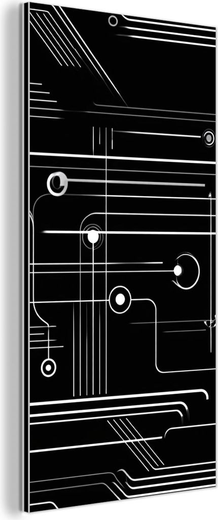 MuchoWow Wanddekoration Metall Metallbild Wandkunst 40x80 cm Spiele - Abstrakt - Linien - Kreise - Schwarz MuchoWow Aluminium Gemälde - Wanddekora...