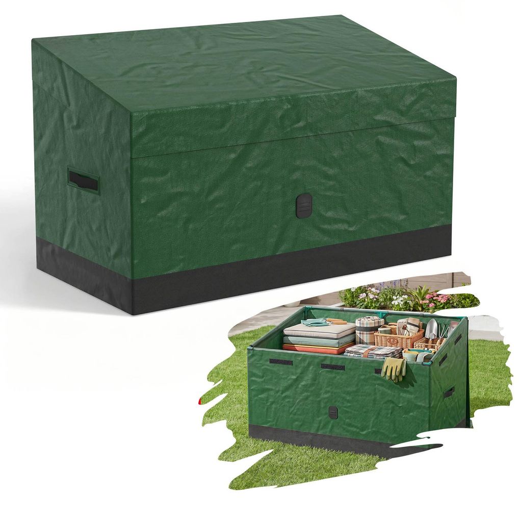 UISEBRT Außen Aufbewahrungsbox 530L, Gartenbox Balkonbox Terrassenbox Garage Speicherkoffer, wasserdicht wetterfest mit Schrägdach und Stahlrahmen