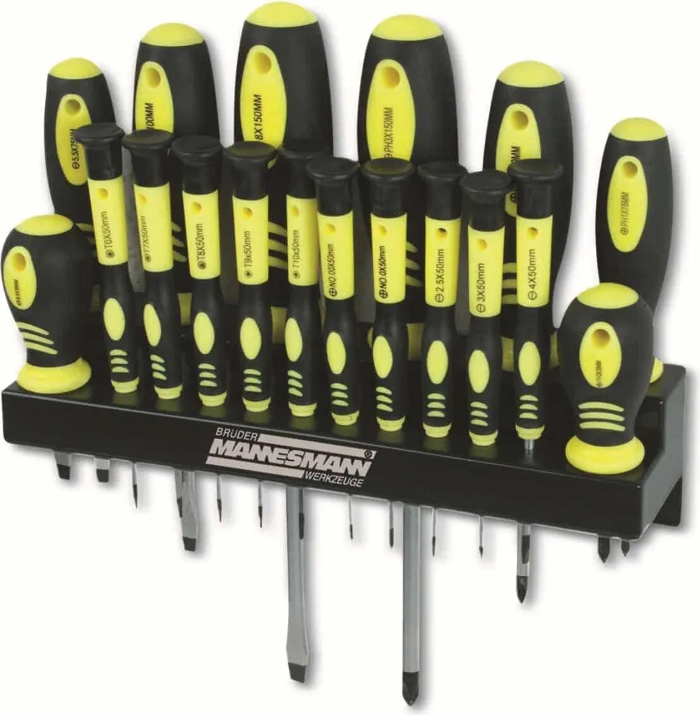 BRÜDER MANNESMANN M11410 Jeu de tournevis 18 pièces avec support mural