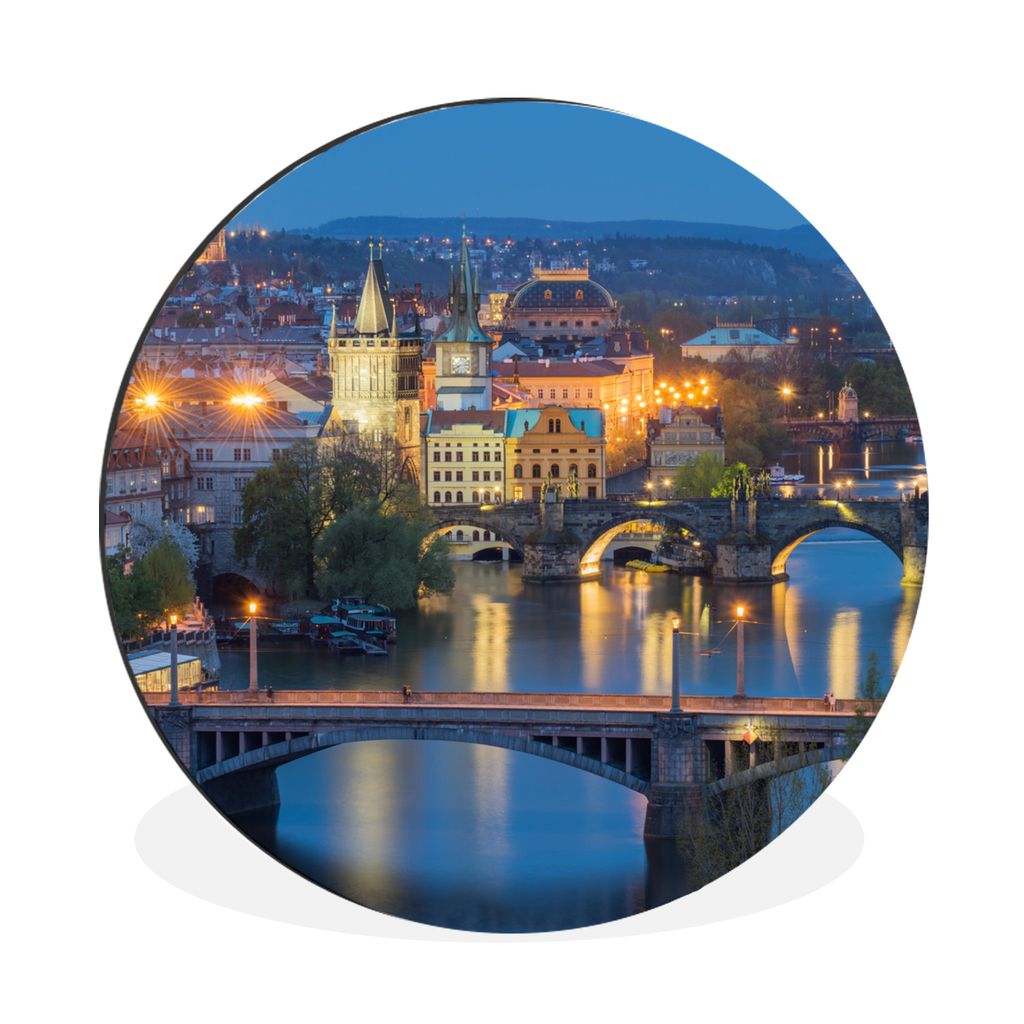 MuchoWow Aluminium Wandkreis Prag - Lampe - Architektur Ø 30 cm Wanddeko Modern Wohnzimmer - Wand Bild - Wohnzimmer - Runde Bilder - Alubilder -...