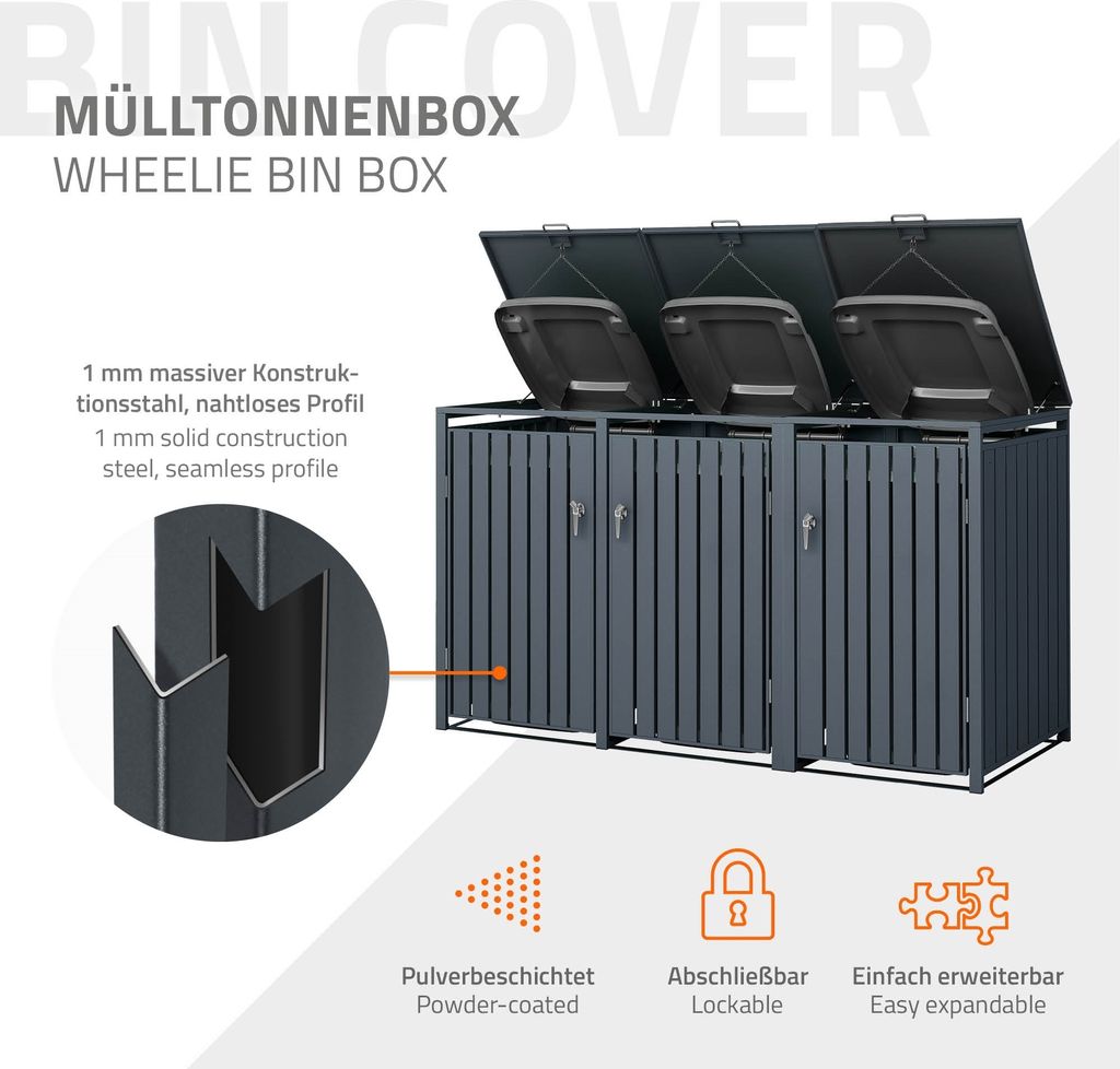 ML-Design 3-košový box na 3 koše, 240L 200x80x116,3 cm Obrázek produktu 2