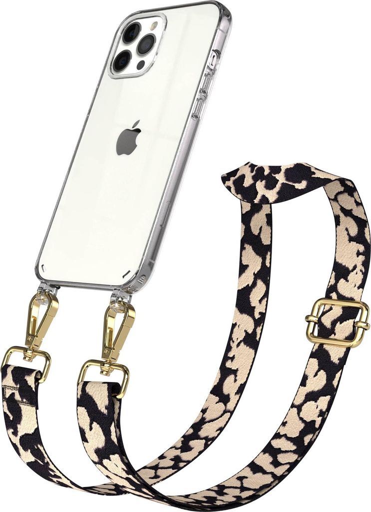 EAZY CASE Handykette - Verstellbarer Trageriemen kompatibel mit Apple iPhone 12 Pro Max, Handykordel mit transparenter Silikon-Hülle, Karabiner Go...