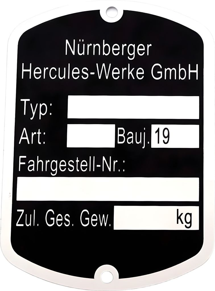 Typenschild MOGA Aluminium 50x35mm schwarz 504 947 00 01 für Hercules Prima 1-6, GT, GX, Presto, Pronto, KX 5, Supra 2 D, Optima, MX 1, MF, MP, M ...