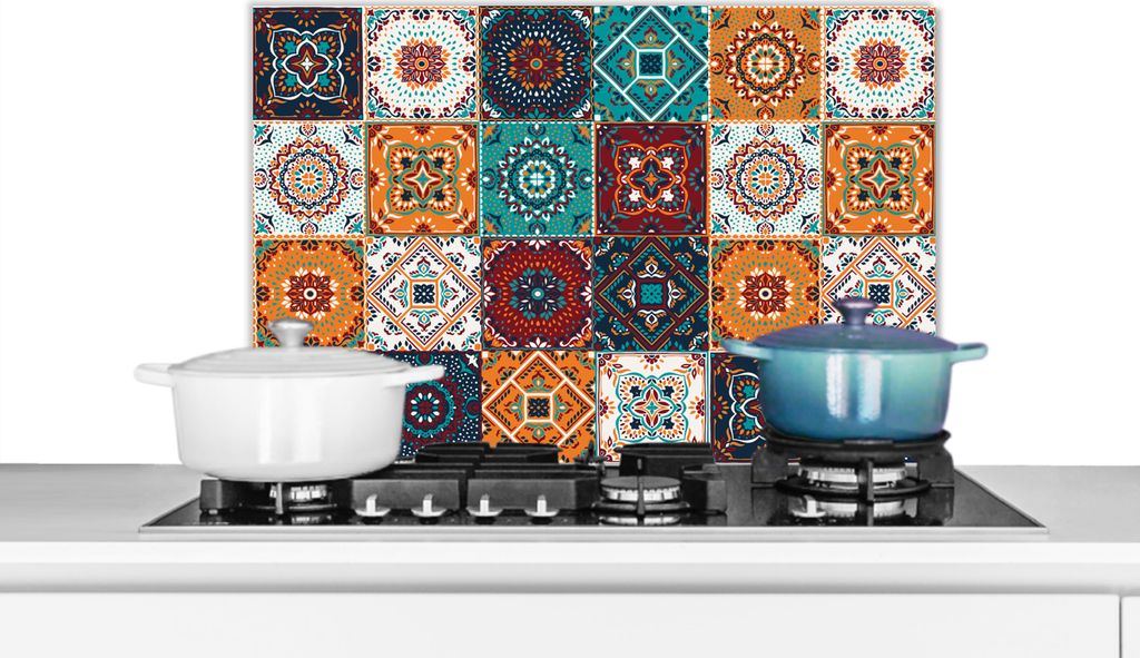 KitchenYeah Spritzschutz Küche - Küchenrückwand - Wandschutz für Herd und Spüle - Retro - Blatt - Design - Orange - Braun 70x50 - Alu-Dibon...