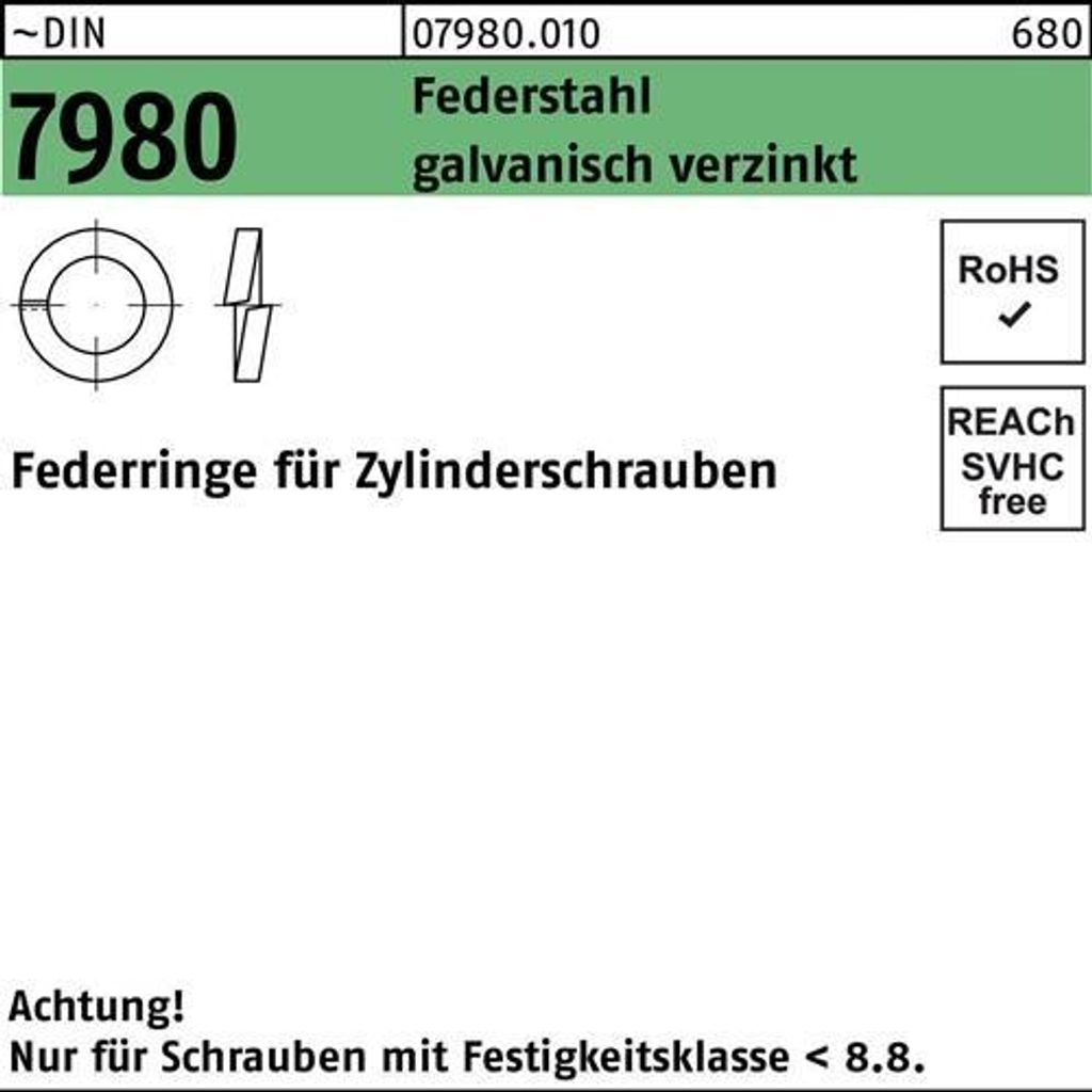Reyher DIN 7980 Federstahl 10 galv. verzinkt gal Zn (1000)