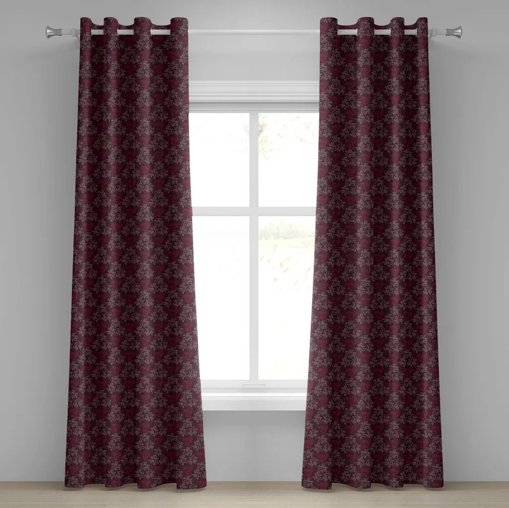 ABAKUHAUS Tenda con occhielli floreale, foglie decorative in stile vittoriano con piccoli fiori, tende decorative a 2 pannelli, 280 cm x 225 cm, marrone scuro magenta
