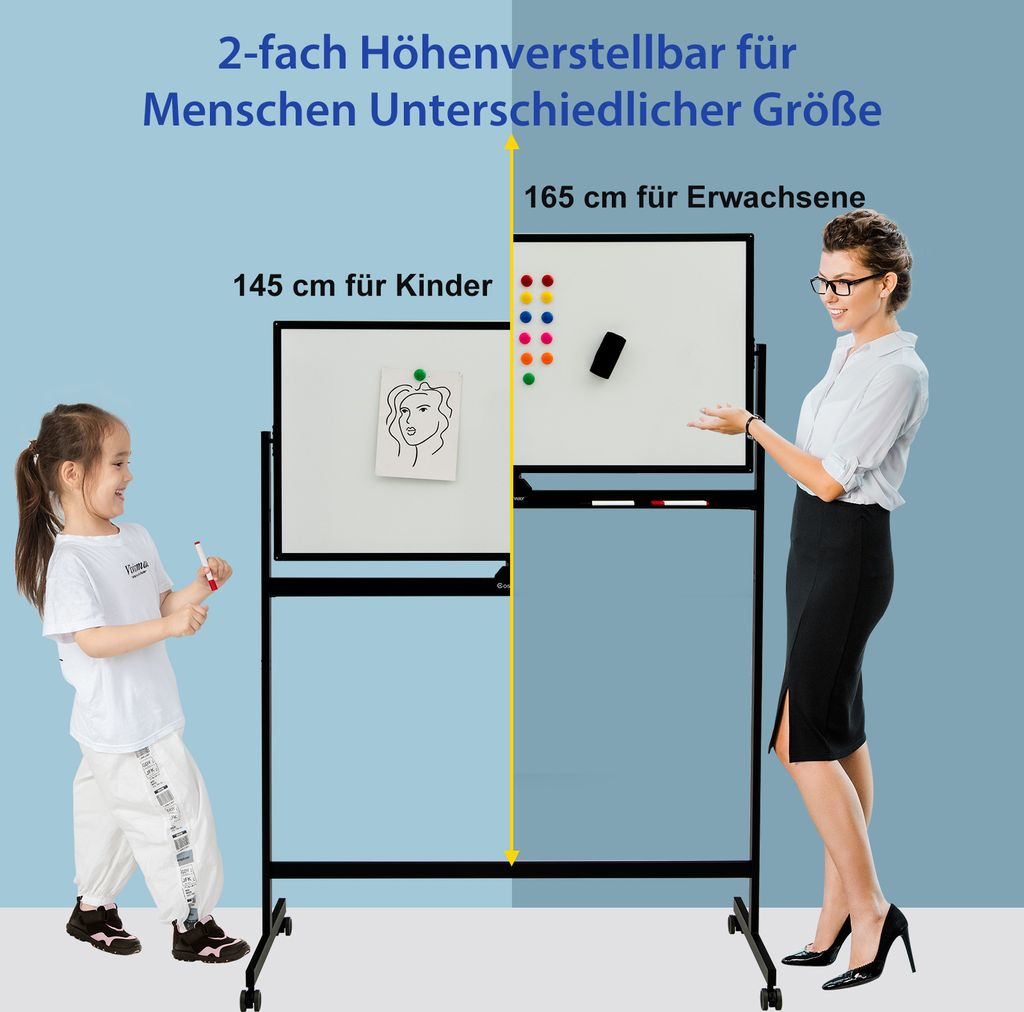 COSTWAY Mobilní tabule, 120 x 60 cm, oboustranná magnetická Obrázek produktu 3