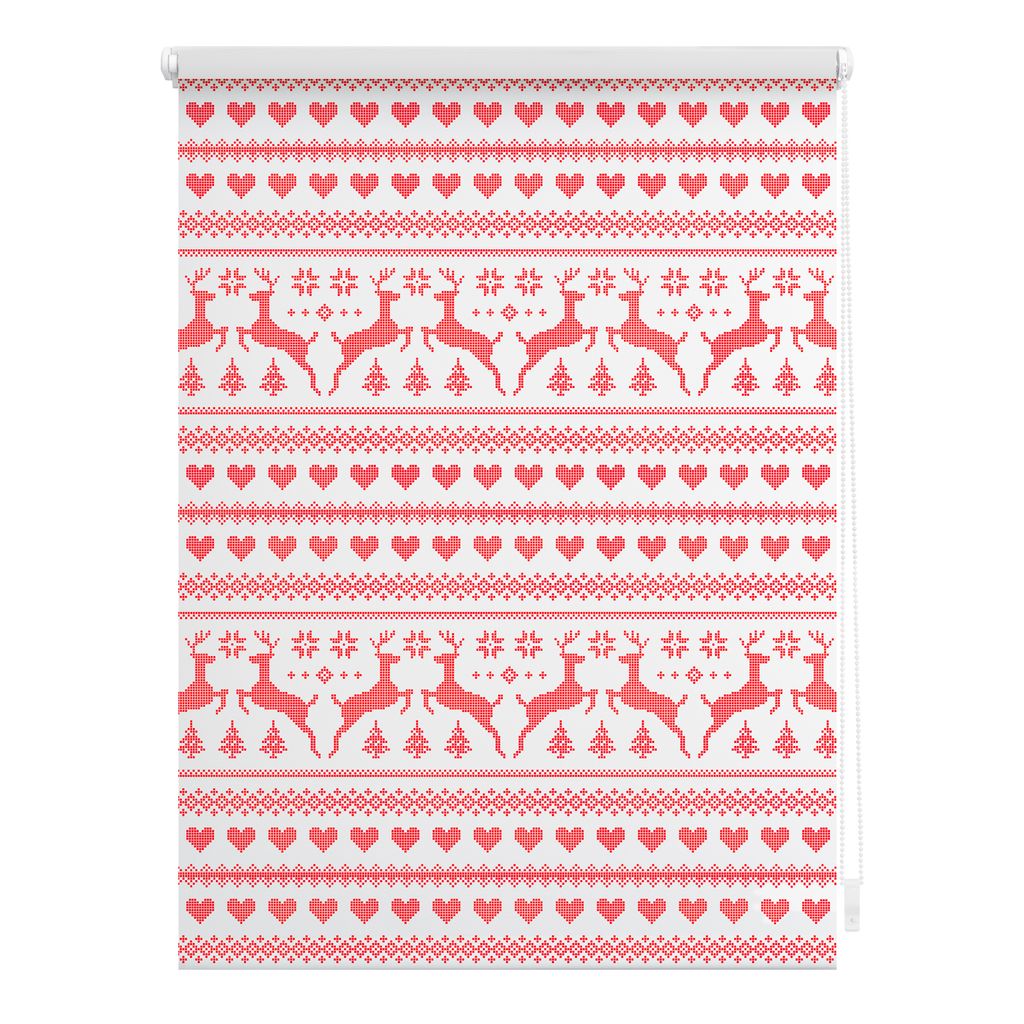 Lichtblick Rollo Klemmfix, ohne Bohren, blickdicht, Rentiere Muster - Rot Weiß 120 x 150 cm (B x L)