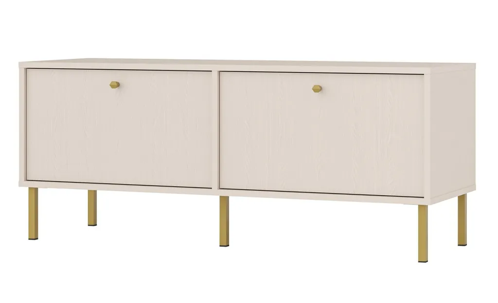 Meuble TV beige IROS 2 - Organisez votre salon avec un meuble déco doré