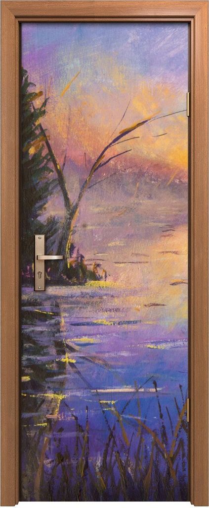 Türposter 70x200 cm Türaufkleber Türtapete Türfolie Klebefolie Malerei See Sonnenaufgang