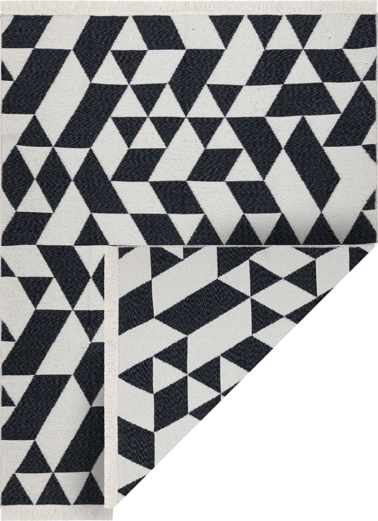 Teppich TWIN 22992 geometrisch, Baumwolle, doppelseitig, Ökologische Fransen - schwarz / creme Schwarz 60x90 cm