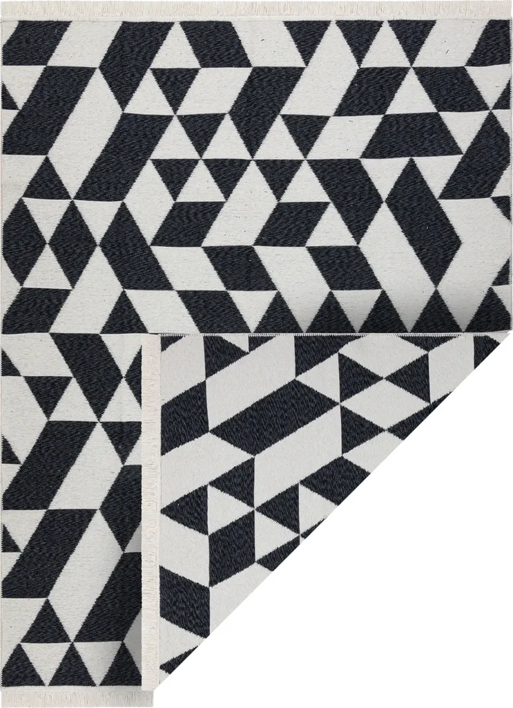 Tapis réversible coton TWIN 22992 noir crème à motifs géométriques