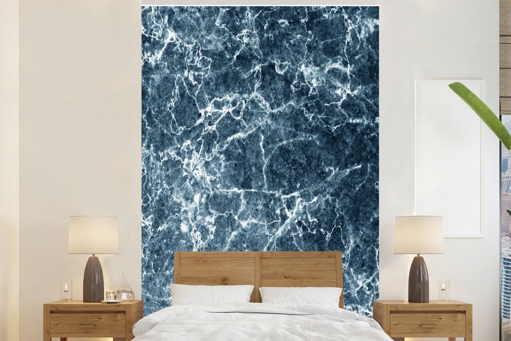 MuchoWow Fototapete für Wohnzimmer oder Schlafzimmer Wandtapete Vinyl Motivtapete Marmor - Linie - Blau - 160x240 cm - Vinyltapete