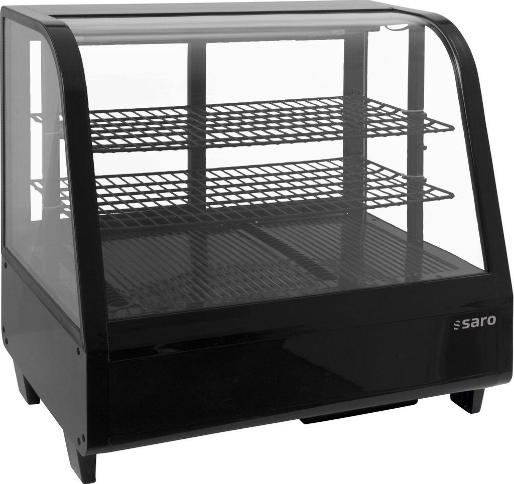 SARO Kühlvitrine 100 Liter, Modell KATRIN schwarz Mini Kühlvitrine, Kuchenvitrine, Tischgerät, Schiebetüren, LED-Beleuchtung, Cafe, Bäckerei, ...