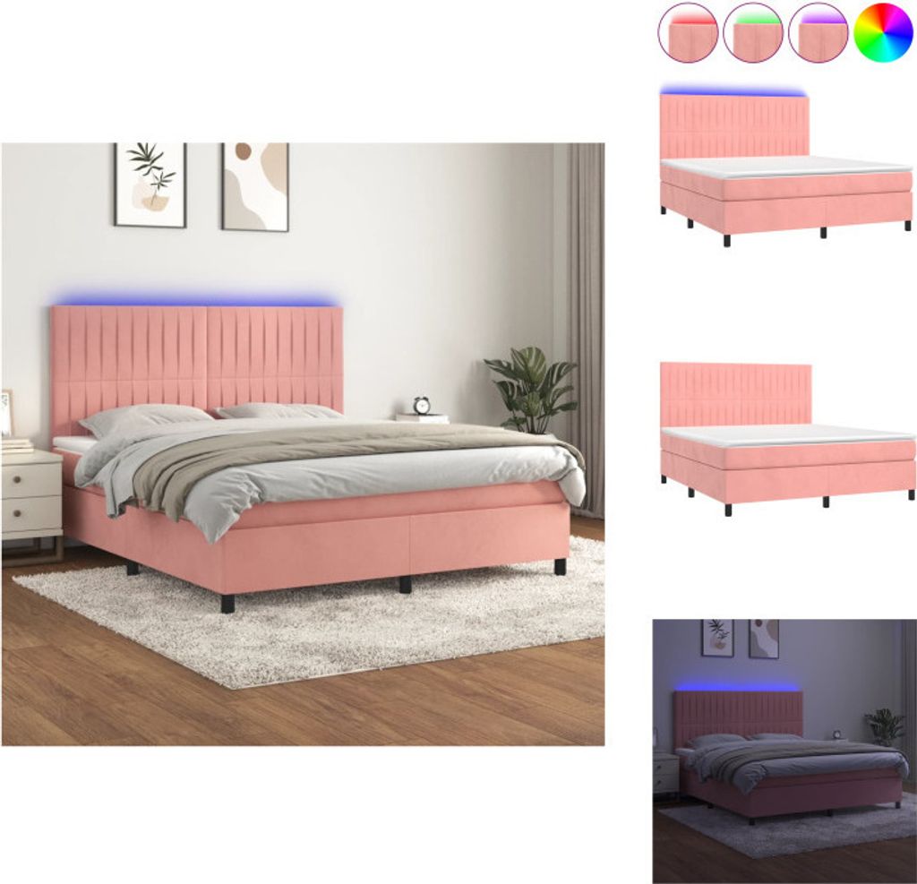vidaXL Boxspringbett mit Matratze & LED Rosa 180x200 cm Samt - Betten & Bettgestelle