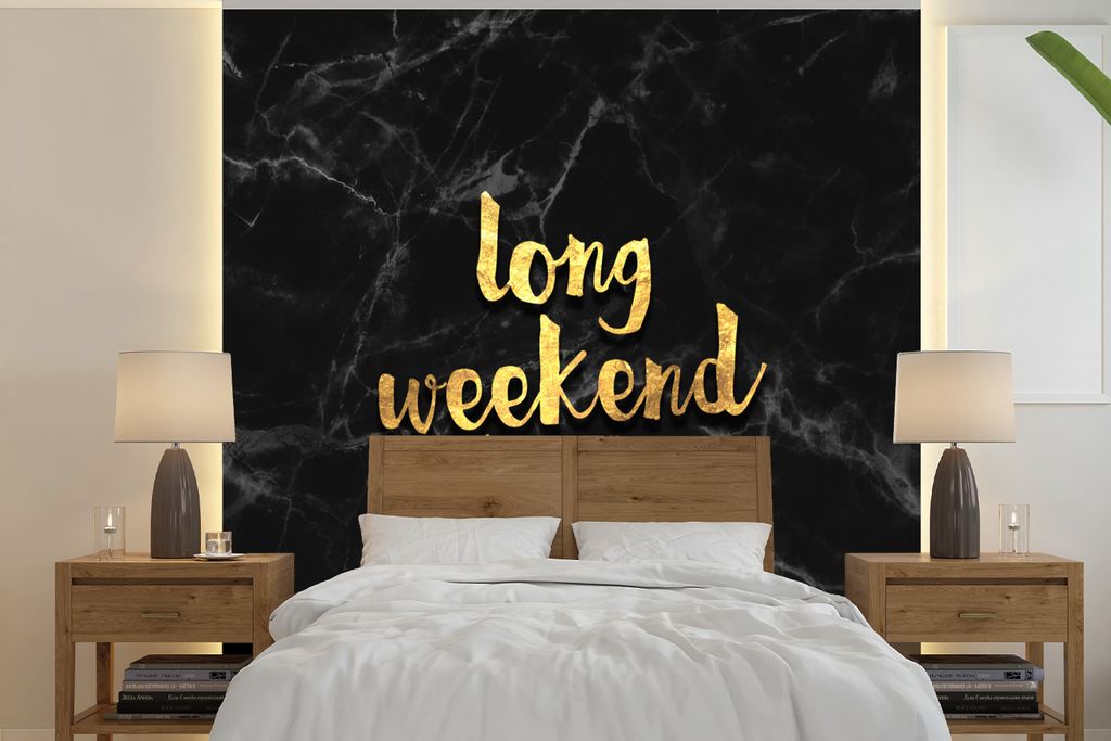 MuchoWow Fototapete für Wohnzimmer oder Schlafzimmer Wandtapete Vinyl Motivtapete Zitate - Liebe - Gold - Marmor - 260x260 cm - Papiertapeten