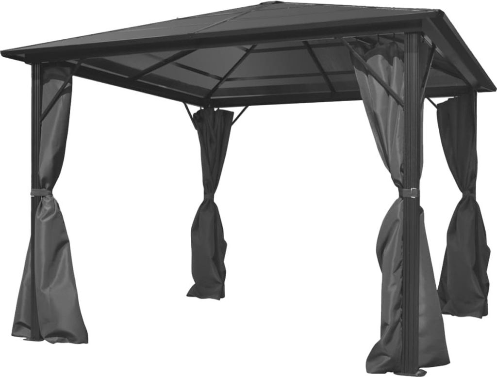 Pavillon mit Vorhängen Anthrazit Aluminium 300 x 300 cm