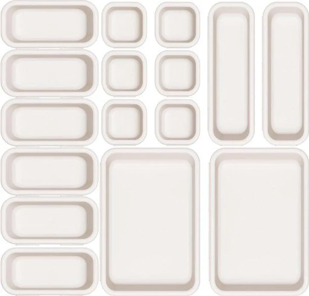 Set de rangement tiroir polyvalent 16 bacs beiges pour toute la maison