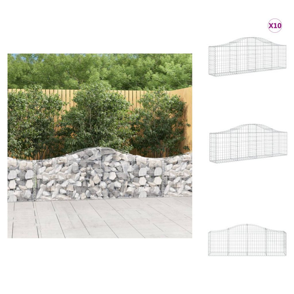vidaXL Gabionen mit Hochbogen 10 Stk. 200x30x60/80 cm Verzinktes Eisen - Blumentöpfe & Pflanzgefäße