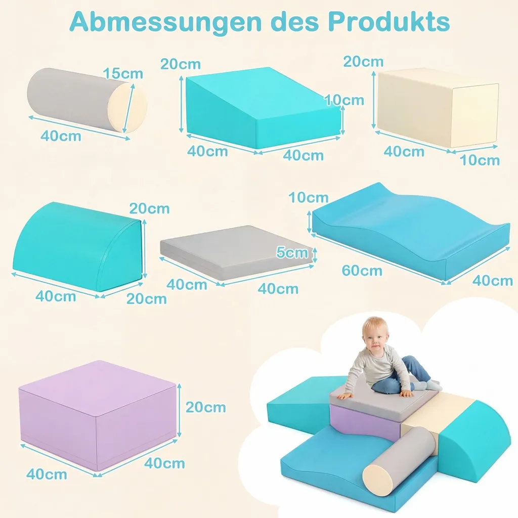 Blocs de Construction Bébé pour Parcours de Motricité à la Maison Bleu