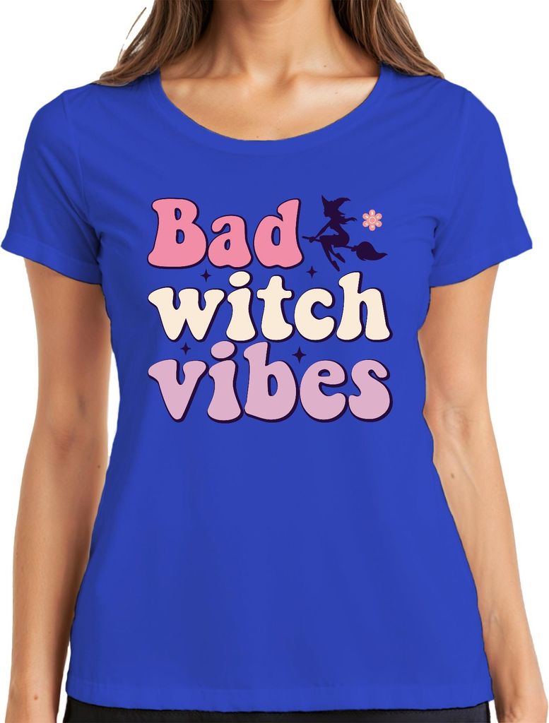 Bad witch vibes Hexe Halloween Hexenbesen magisch retro süß cool Damen T-Shirt, Blau, S