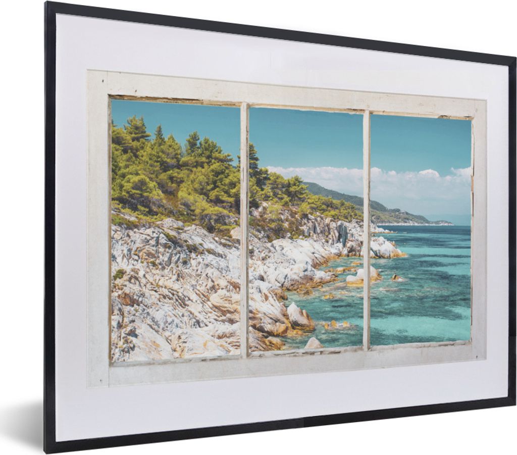 MuchoWow Gerahmtes Poster Aussicht - Meer - Strand 40x30 cm - Poster mit Schwarzem Bilderrahmen Wandposter Rahmen Foto Bilder - Bilderrahmen - Po...