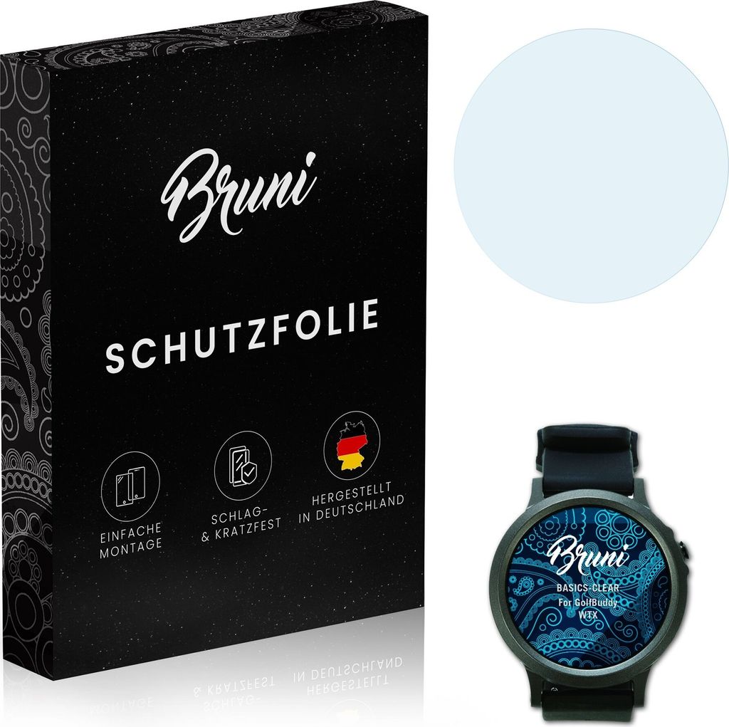 Bruni Basics-Clear 2x Schutzfolie kompatibel mit GolfBuddy WTX Folie