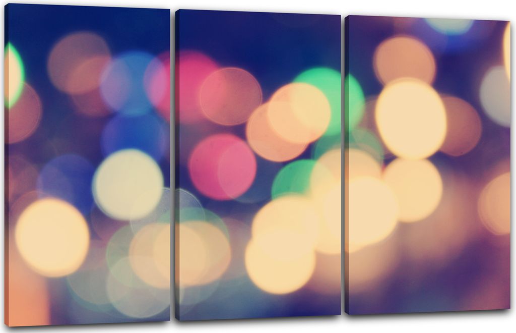 Leinwandbild 3-teilig (120x80cm): Lichtspiel viele verwischte Punkte, echter Holz-Keilrahmen inkl. Aufhänger, handgefertigt in Deutschland