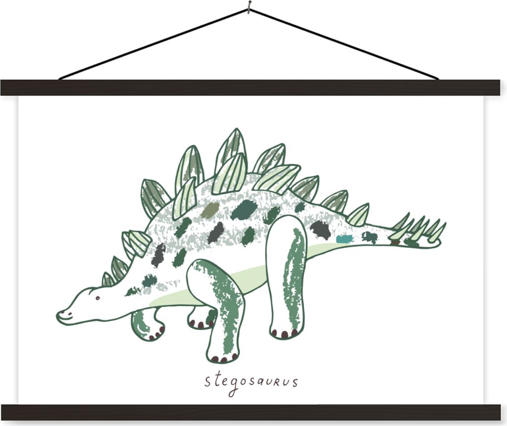 MuchoWow Textilposter Kinderzimmer - Dinosaurier - Stegosaurus - Junge - Mädchen - Kind 120x80 cm mit schwarzem Rahmen - Wanddeko