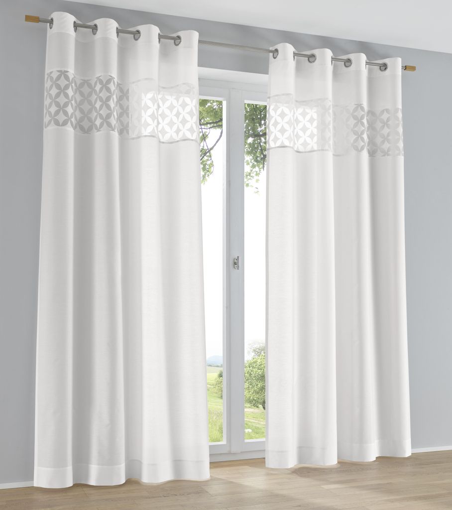 Weißer Ösenvorhang Jessy halbtransparent Dekorative 30 cm Ausbrenner-Designblende Größe: ca. 140 cm x 245 cm (1 Stück)