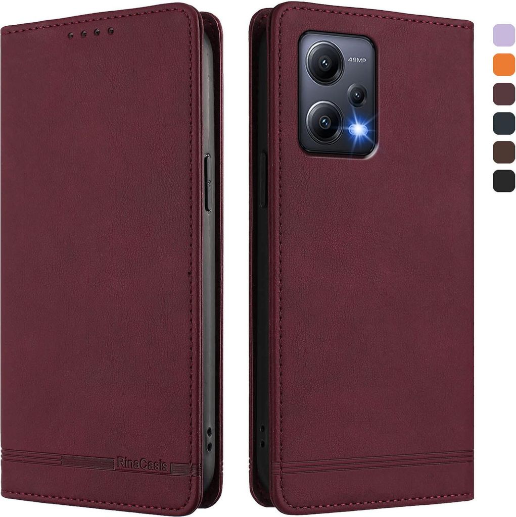 Hülle für Xiaomi Poco X5/Redmi Note 12 5G, Retro Kunstleder Ständer Klapphülle mit Kartenfächer und Magnetische Rot