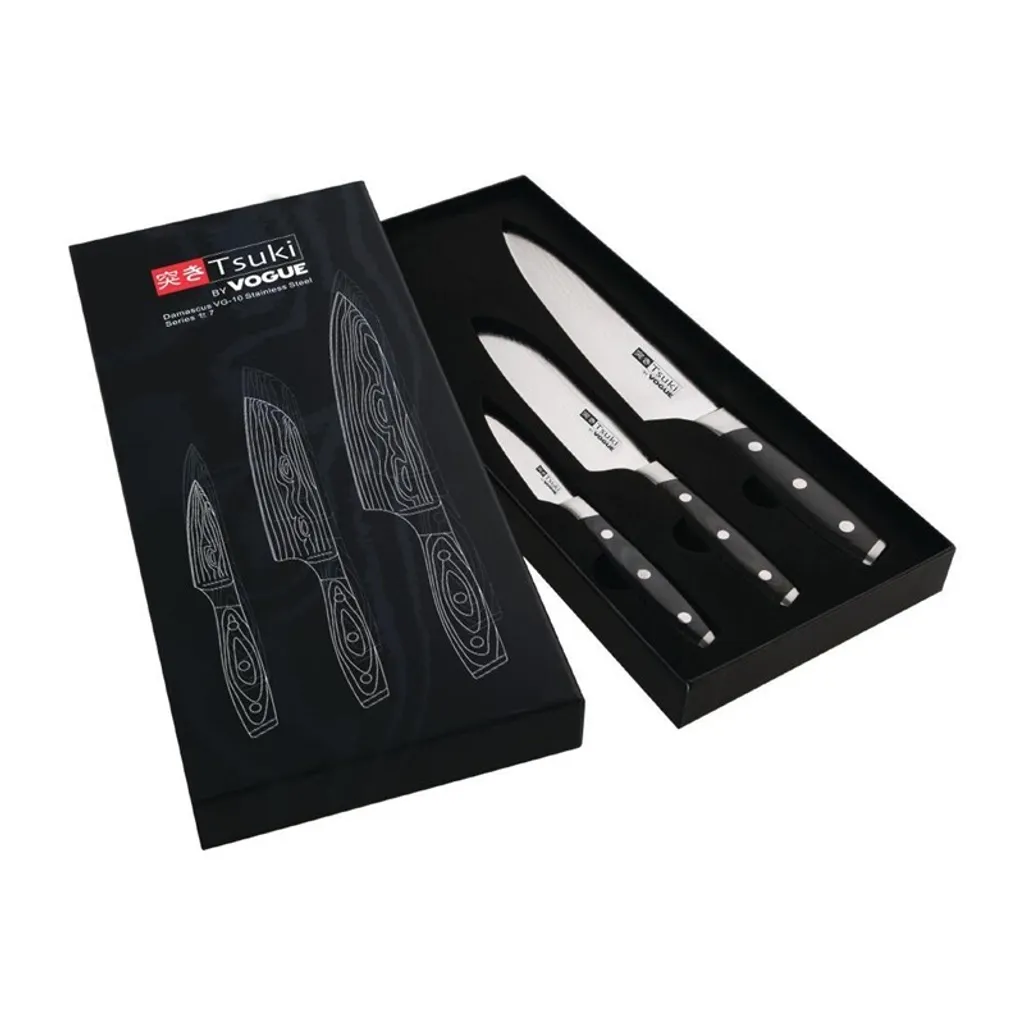 Vogue Tsuki Serie 7 Set 3 Coltelli Giapponesi | Taglio Laser in Cucina - 1