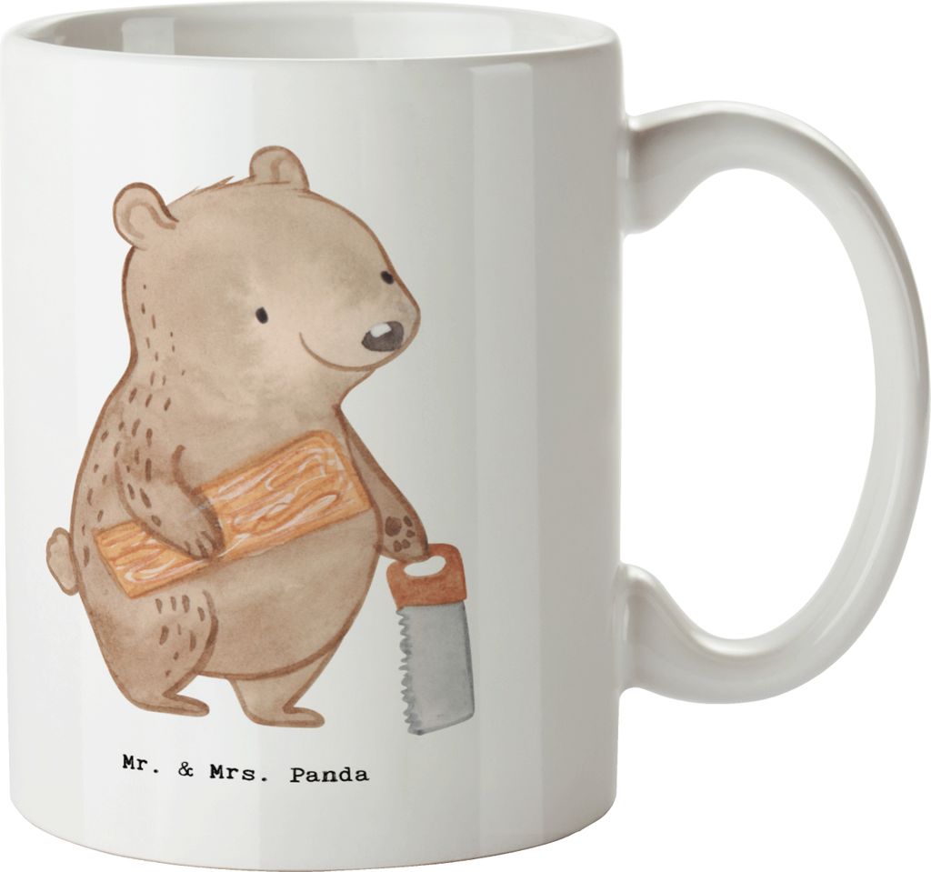 Mr. & Mrs. Panda Tasse Schreiner Herz - Weiß - Geschenk, Bürotasse, Kaffeetasse, haferl, Kaffeebecher, Becher