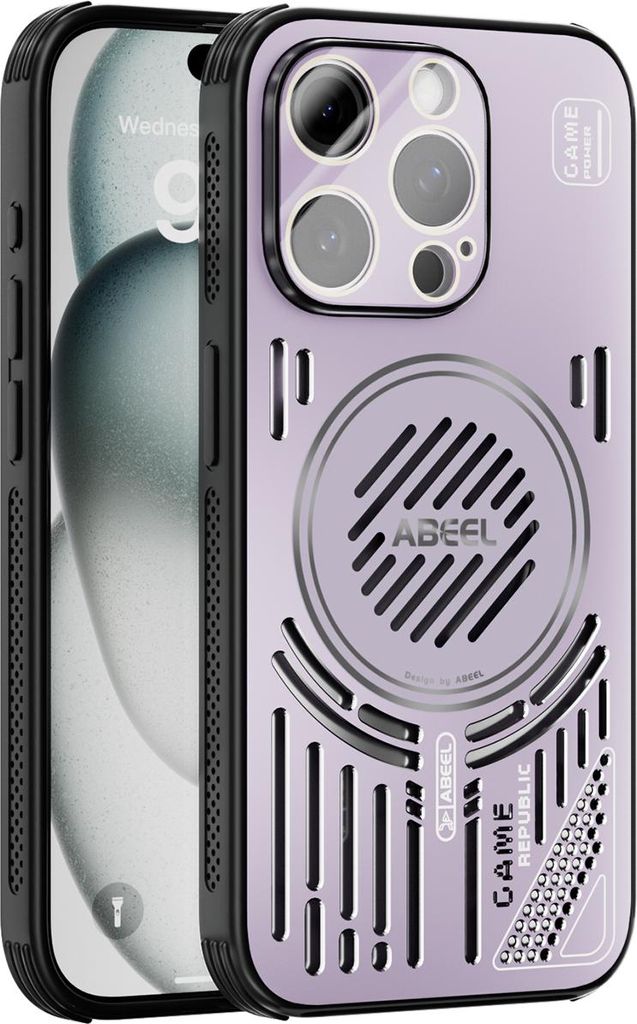 Magnetische Hülle für iPhone 15 Pro mit Linsenabdeckung, Aluminium Stoßfestes Schutzhülle mit Wärmeableitung Lila