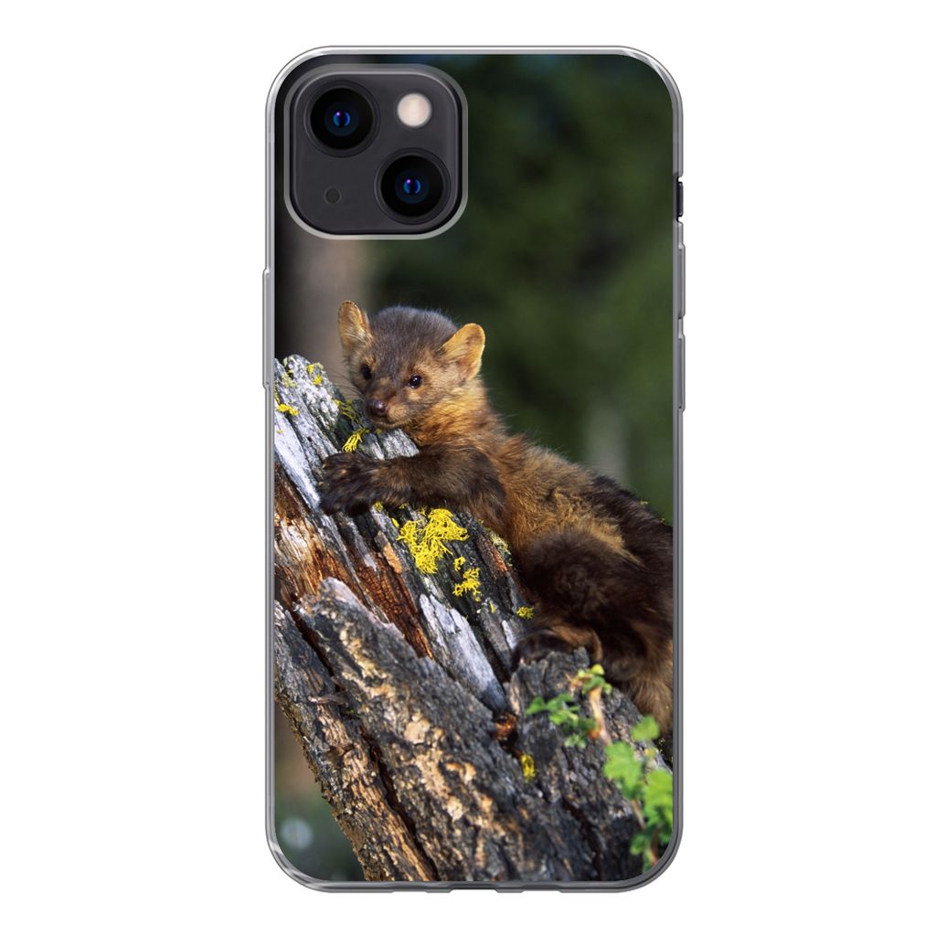 MuchoWow Handyhülle Schutzhülle Hülle für iPhone 13 mini Marder - Baum - Wald Silikon Softcase Handy Hülle - Softcase