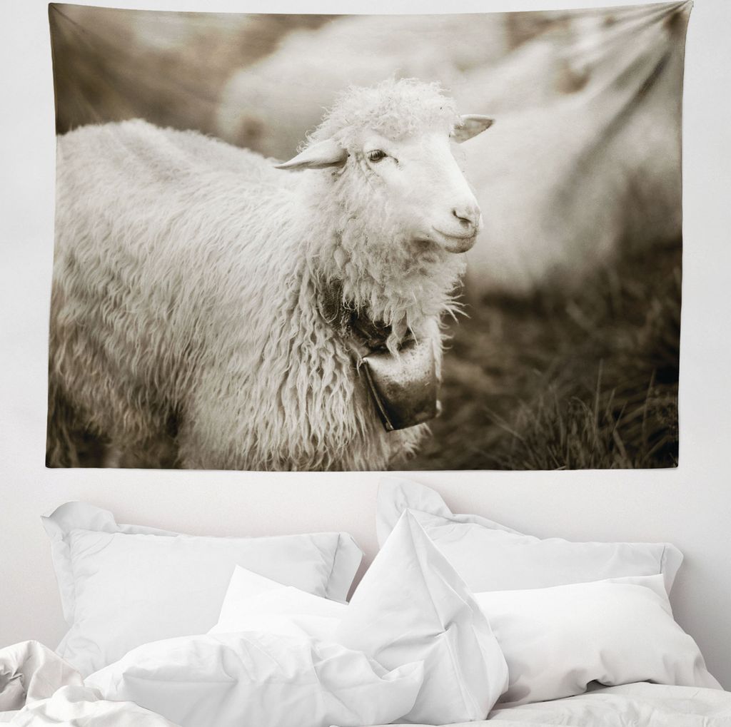 ABAKUHAUS Schaf Wandteppich, Fluffy Wooly Schafherde aus Weiches Mikrofaser Stoff Waschbar ohne Verblassen Digitaldruck, 150 x 110 cm, Mehrfarbig