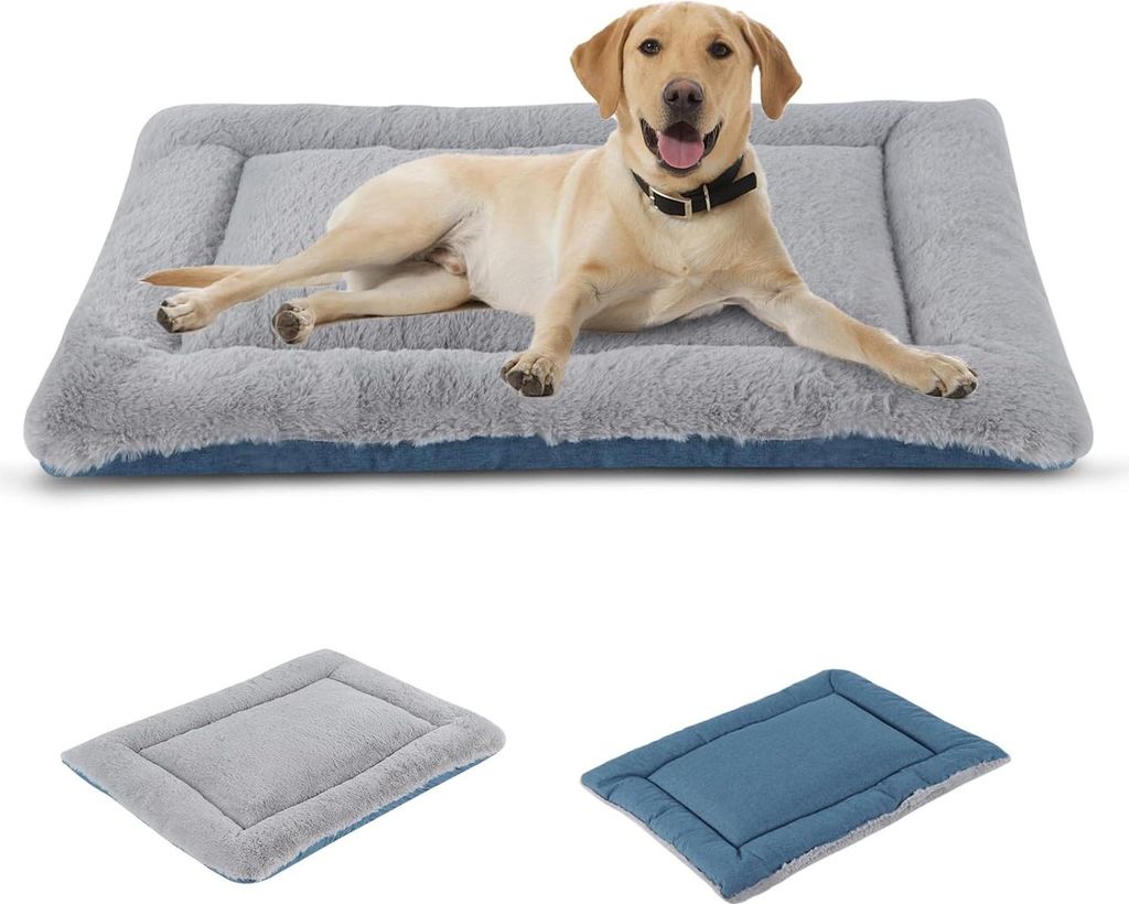 Waschbares Hundebett Kissen Weiches Premium Plüschmatratze für kleine/mittlere/große Hunde und Katzen FC014 (Grau und Blau XS 45 x 33 cm)