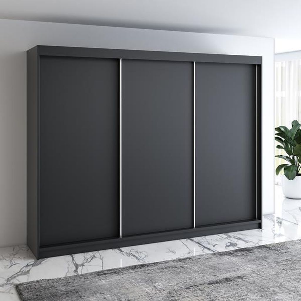 Schwebetürenschrank MERO 3-türig Schrank 200 cm mit schublade (Weiß, Schwarz, Sonoma)