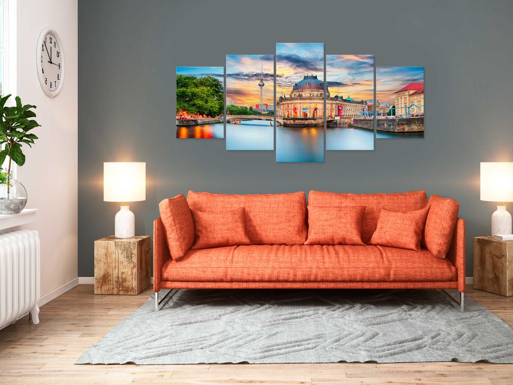 Akustikbild Berlin 200x100 cm Bilder Akustikschaum Hochleistungsschallabsorber Schallschutz Leinwand 5 tlg Wandbild Raumakustik Schalldämmung Stad...