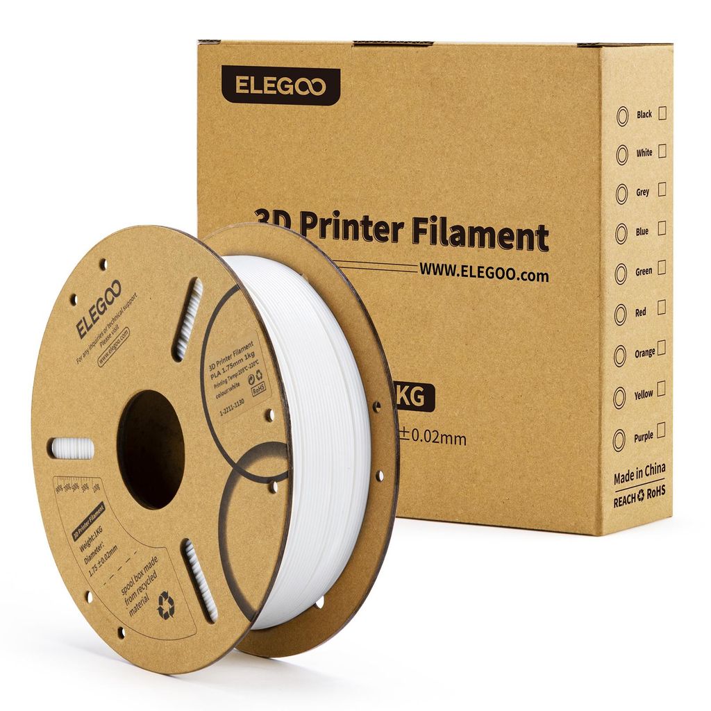 Elegoo Filament PLA, weiß, 1,75mm, biobasiert, geruchsarm, Produktbild 