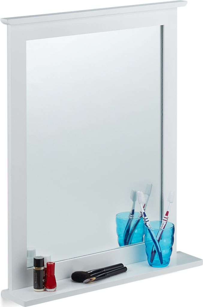 Relaxdays Specchio da parete in bambù con ripiano, specchio Immagine del prodotto 