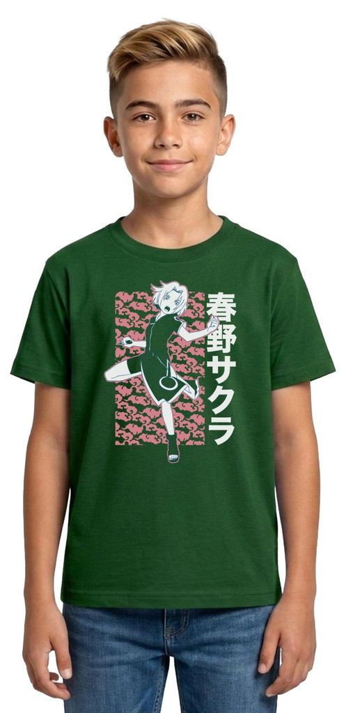 Spreadshirt Naruto Cooles Design Mit Sakura Teenager T-Shirt, 152/164 (12-14 Jahre), Forstgrün