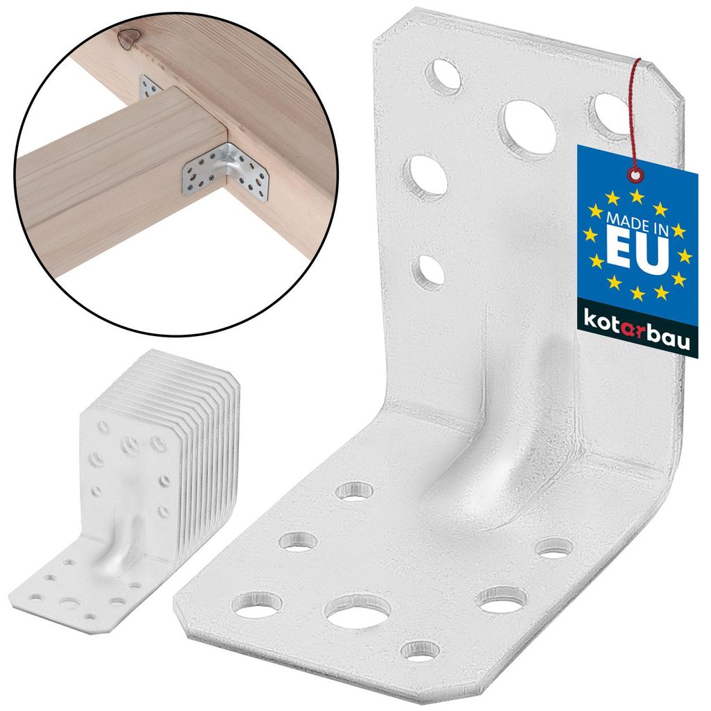 KOTARBAU 12 Stk. Winkelverbinder 65x65x45mm verzinkter Stahl mit Sicke Metallwinkel 90 Grad Silber Holzverbinder Schwerlastwinkel Holzwinkelverbi...