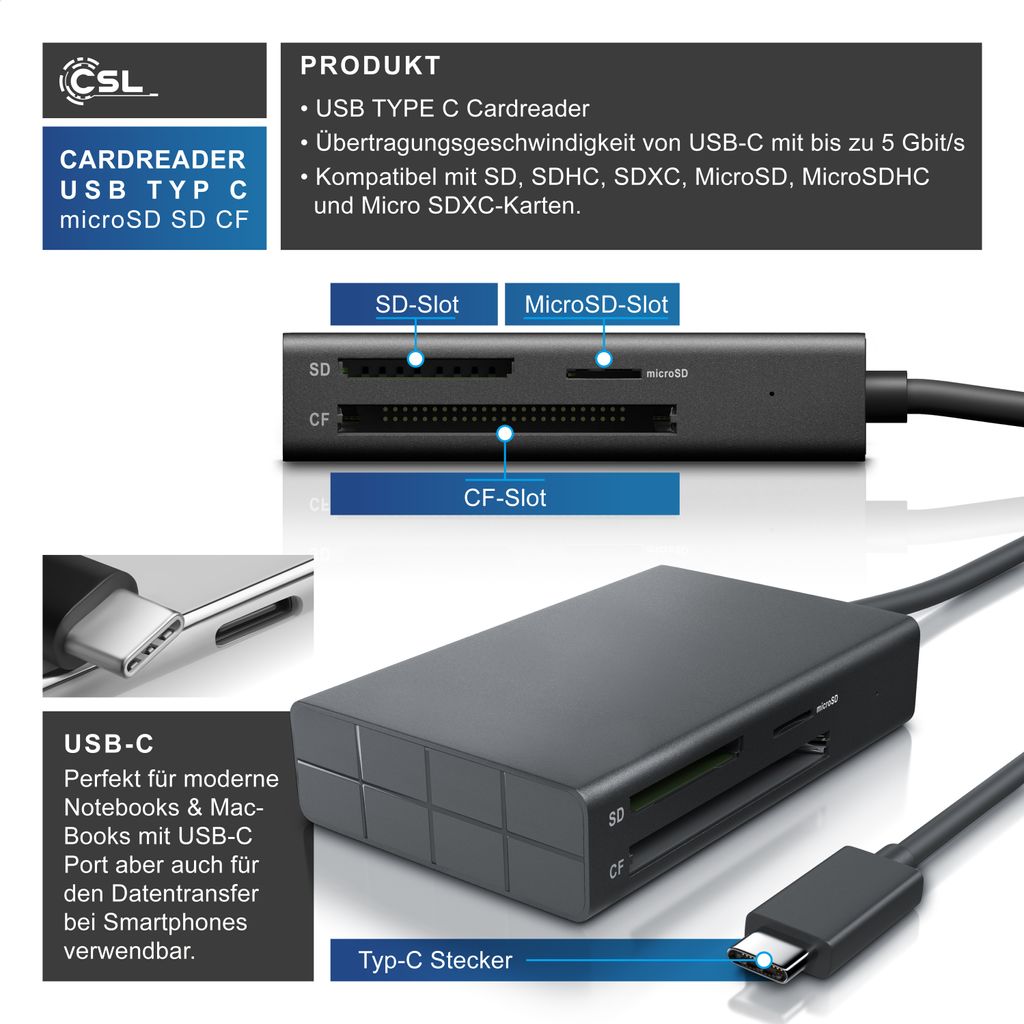 Lettore Di Schede 5 In 1 OTG – Adattatore Con Connettori Lightning, USB C E USB A, Legge CF/SD/TF/MS/XD Contemporaneamente, Per IPhone/iPad/PC/Mac - 2