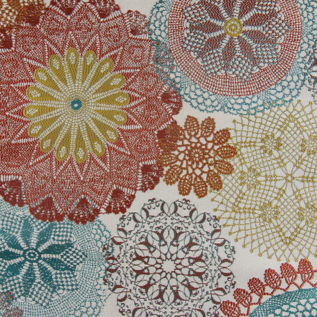 Möbelstoff Meterware Dekostoff Doily Mandala Blumen terra petrol